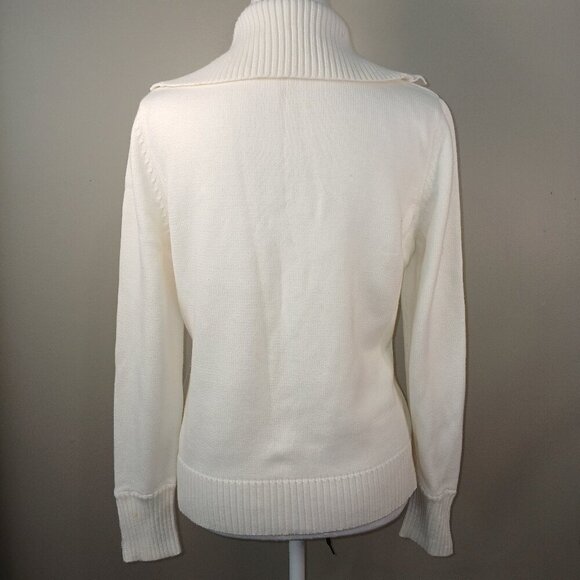 AUGUST SILK CREAM SWEATER BUTTON UP COLLAR BUTTON CUFF WOMENS SIZE LARGE - Picture 2 of 7